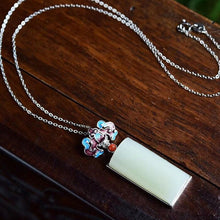 Load image into Gallery viewer, New Style Natural Fine White Jade Rectangular Pendant Necklace Enamel Porcelain Ladies Jewelry
