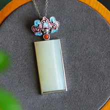 Load image into Gallery viewer, New Style Natural Fine White Jade Rectangular Pendant Necklace Enamel Porcelain Ladies Jewelry
