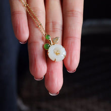 Load image into Gallery viewer, Silver Natural Fine Jade Flower Pendant Necklace
