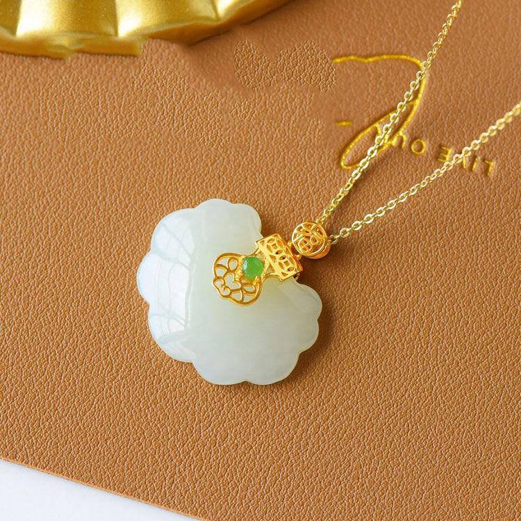 New silver Vintage Style Natural White Jade Pendant Necklace Niche Craft Women Brand Jewelry