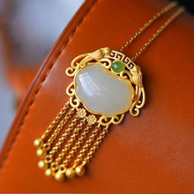 Load image into Gallery viewer, Silver Inlaid Natural Fine Jade Pendant Necklace Vintage Classical Gilded Luxury Charm Women&#39;s Jewelry
