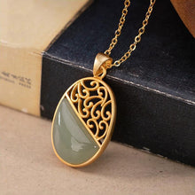 Load image into Gallery viewer, Silver Inlaid Natural Fine Jade Pendant Necklace Vintage Retro Style Charm Women&#39;s Jewelry
