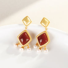 Load image into Gallery viewer, Silver Inlaid Natural Southern Red Agate Pearl Earrings Niche Craftsmanship Luxury Women&#39;s Brand Jewelry
