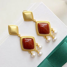 Load image into Gallery viewer, Silver Inlaid Natural Southern Red Agate Pearl Earrings Niche Craftsmanship Luxury Women&#39;s Brand Jewelry
