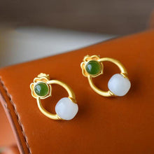 Load image into Gallery viewer, Lokaloca Inlaid Natural Fine White Jade Beads Earrings
