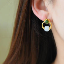 Load image into Gallery viewer, Lokaloca Inlaid Natural Fine White Jade Beads Earrings
