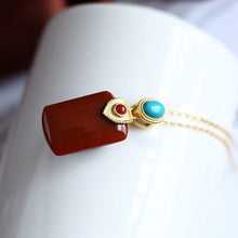 Load image into Gallery viewer, Silver Inlaid with Natural Southern Red Agate Turquoise Pendant Design Vintage Retro Women Jewelry
