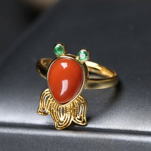 Load image into Gallery viewer, Silver Original Southern Red Agate Vintage Retro Style Goldfish Women Opening Adjustable Ring
