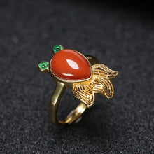 Load image into Gallery viewer, Silver Original Southern Red Agate Vintage Retro Style Goldfish Women Opening Adjustable Ring
