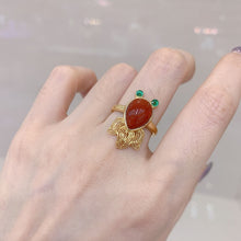 Load image into Gallery viewer, Silver Original Southern Red Agate Vintage Retro Style Goldfish Women Opening Adjustable Ring
