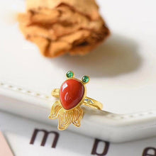 Load image into Gallery viewer, Silver Original Southern Red Agate Vintage Retro Style Goldfish Women Opening Adjustable Ring
