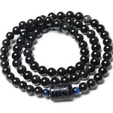 Load image into Gallery viewer, Multilayer Natural Black Rainbow Obsidian Beaded Strand Bracelet
