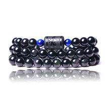 Load image into Gallery viewer, Multilayer Natural Black Rainbow Obsidian Beaded Strand Bracelet
