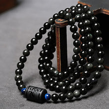 Load image into Gallery viewer, Multilayer Natural Black Rainbow Obsidian Beaded Strand Bracelet
