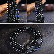 Load image into Gallery viewer, Multilayer Natural Black Rainbow Obsidian Beaded Strand Bracelet
