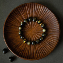 Load image into Gallery viewer, Handcrafted Natural Golden Obsidian Beaded Buddhist Charm Bracelet
