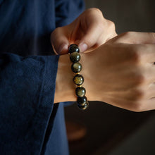 Load image into Gallery viewer, Handcrafted Natural Golden Obsidian Beaded Buddhist Charm Bracelet
