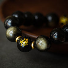 Load image into Gallery viewer, Handcrafted Natural Golden Obsidian Beaded Buddhist Charm Bracelet
