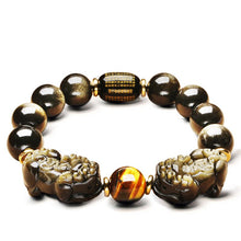 Load image into Gallery viewer, Natural Black / Golden Obsidian Double Handcrafed Piyao Brave Charm Bracelet
