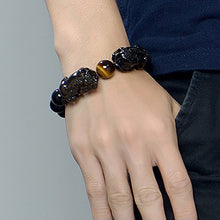 Load image into Gallery viewer, Natural Black / Golden Obsidian Double Handcrafed Piyao Brave Charm Bracelet
