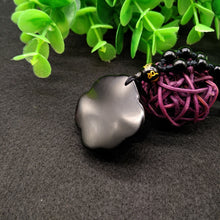 Load image into Gallery viewer, Handcrafted Natural Black Obsidian Engraved Rose Pendant Necklace
