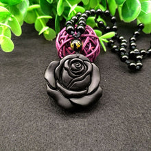 Load image into Gallery viewer, Handcrafted Natural Black Obsidian Engraved Rose Pendant Necklace
