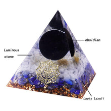 Load image into Gallery viewer, Artisan Handmade Black Obsidian Sun Lapis Lazuli Crystal Reiki Healing Meditation Orgonite Pyramid
