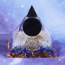 Load image into Gallery viewer, Artisan Handmade Black Obsidian Sun Lapis Lazuli Crystal Reiki Healing Meditation Orgonite Pyramid
