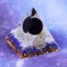 Load image into Gallery viewer, Artisan Handmade Black Obsidian Sun Lapis Lazuli Crystal Reiki Healing Meditation Orgonite Pyramid
