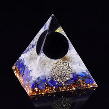 Load image into Gallery viewer, Artisan Handmade Black Obsidian Sun Lapis Lazuli Crystal Reiki Healing Meditation Orgonite Pyramid
