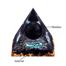 Load image into Gallery viewer, Artisan Handmade Black Obsidian Sun Crystal Reiki Healing Meditation Orgonite Pyramid
