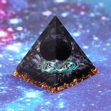 Load image into Gallery viewer, Artisan Handmade Black Obsidian Sun Crystal Reiki Healing Meditation Orgonite Pyramid
