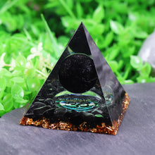 Load image into Gallery viewer, Artisan Handmade Black Obsidian Sun Crystal Reiki Healing Meditation Orgonite Pyramid
