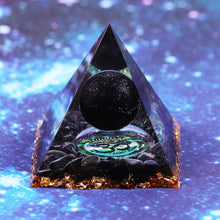 Load image into Gallery viewer, Artisan Handmade Black Obsidian Sun Crystal Reiki Healing Meditation Orgonite Pyramid
