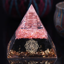 Load image into Gallery viewer, Artisan Handmade Black Obsidian Pink Shell Reiki Healing Meditation Orgonite Pyramid
