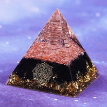 Load image into Gallery viewer, Artisan Handmade Black Obsidian Pink Shell Reiki Healing Meditation Orgonite Pyramid
