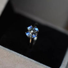 Load image into Gallery viewer, Original Craft Clover Blue Moonstone Opening Adjustable Ring Luxury Charm Women Brand Silver Jewelry
