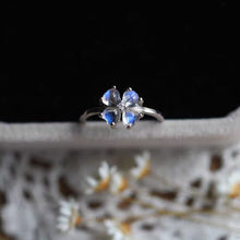 Load image into Gallery viewer, Original Craft Clover Blue Moonstone Opening Adjustable Ring Luxury Charm Women Brand Silver Jewelry
