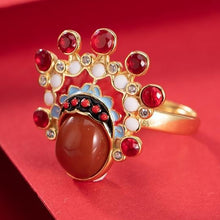 Load image into Gallery viewer, Original Design Vintage Traditional Opera Mask Southern Red Agate Open Ring Charm Women&#39;s Brand Jewelry
