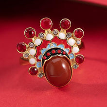 Load image into Gallery viewer, Original Design Vintage Traditional Opera Mask Southern Red Agate Open Ring Charm Women&#39;s Brand Jewelry
