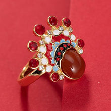 Load image into Gallery viewer, Original Design Vintage Traditional Opera Mask Southern Red Agate Open Ring Charm Women&#39;s Brand Jewelry
