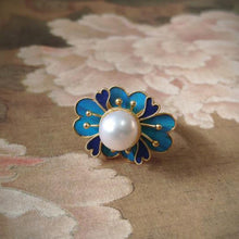 Load image into Gallery viewer, Original Design Enamel Porcelain Begonia Pearl Open Ring Vintage Retro Style Luxury Charm Women&#39;s Silver Jewelry
