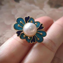 Load image into Gallery viewer, Original Design Enamel Porcelain Begonia Pearl Open Ring Vintage Retro Style Luxury Charm Women&#39;s Silver Jewelry
