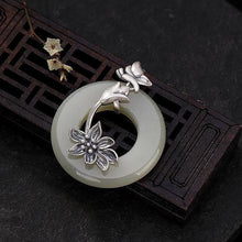 Load image into Gallery viewer, Original Design Creative Natural Fine White Jade Flower Pendant Necklace Vintage Retro Charm Women&#39;s Silver Jewelry
