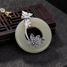 Load image into Gallery viewer, Original Design Creative Natural Fine White Jade Flower Pendant Necklace Vintage Retro Charm Women&#39;s Silver Jewelry
