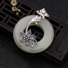 Load image into Gallery viewer, Original Design Creative Natural Fine White Jade Flower Pendant Necklace Vintage Retro Charm Women&#39;s Silver Jewelry
