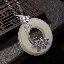 Load image into Gallery viewer, Original Design Creative Natural Fine White Jade Flower Pendant Necklace Vintage Retro Charm Women&#39;s Silver Jewelry
