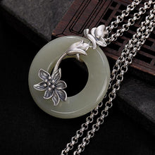 Load image into Gallery viewer, Original Design Creative Natural Fine White Jade Flower Pendant Necklace Vintage Retro Charm Women&#39;s Silver Jewelry
