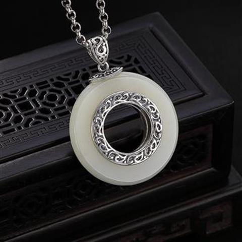 Lokaloca Original Design Natural Fine White Jade Pendant Necklace