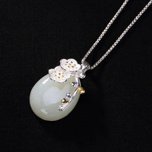 Load image into Gallery viewer, Original Design Natural Fine Jade Plum Flower Pendant Vintage Style Retro Unique Craft Charm Women&#39;s Silver Jewelry
